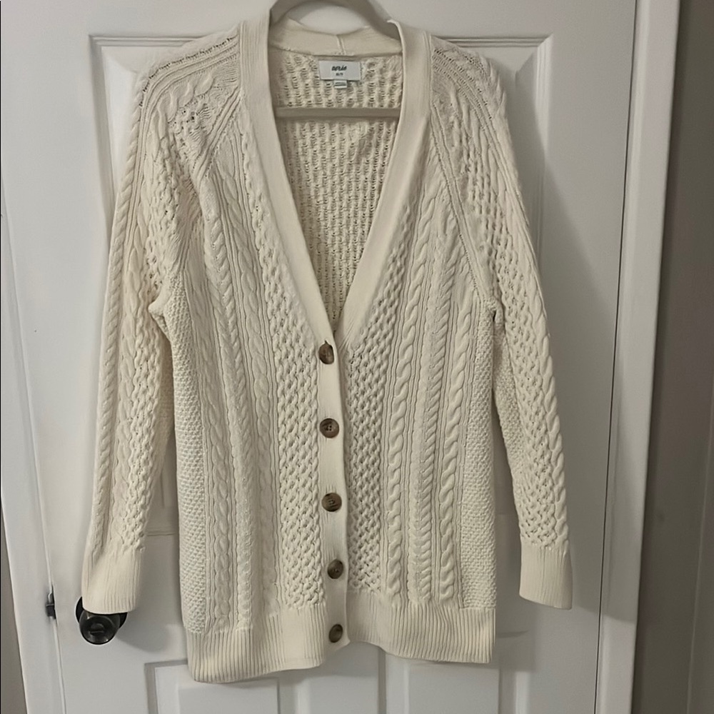 Aerie XS Cream Cable Knit Cardigan Sweater